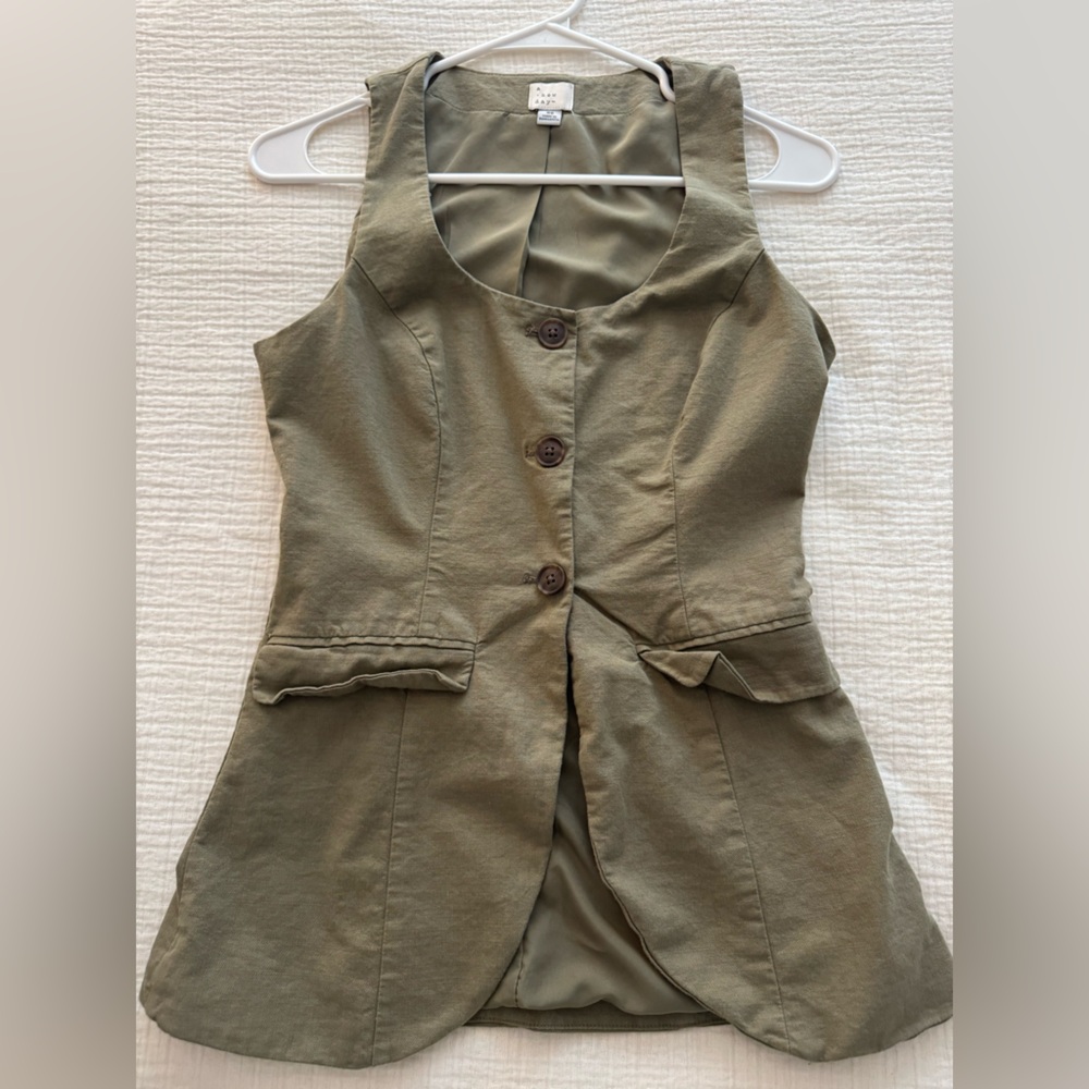 Olive Green Button Front Vest